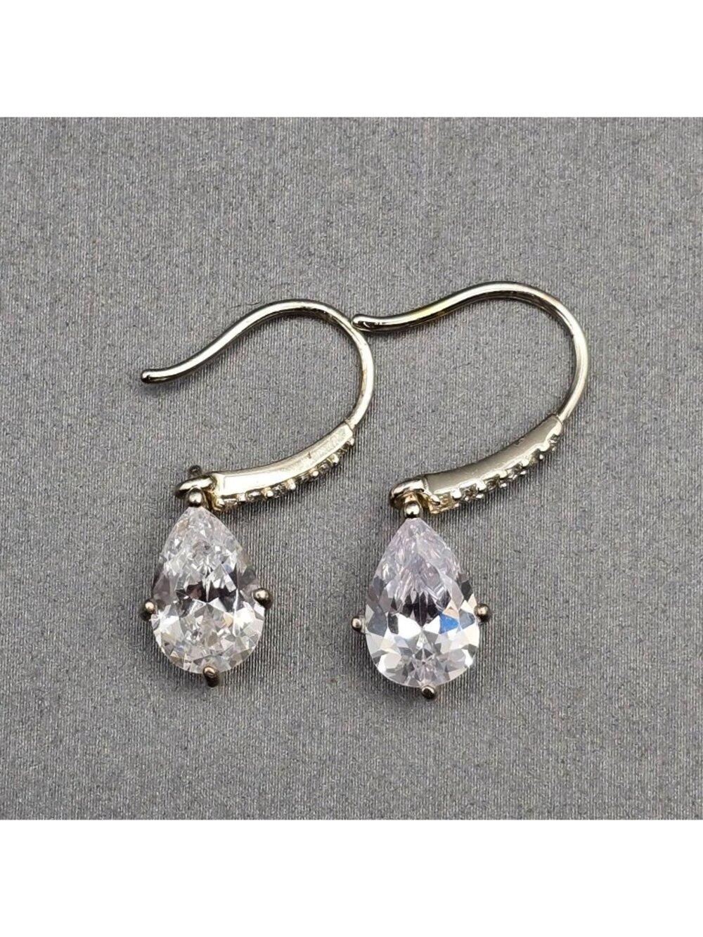 Sterling Silver Pear Cut Cubic Zirconia Dangle Earrings 1" Pave Teardrop Jewelry
